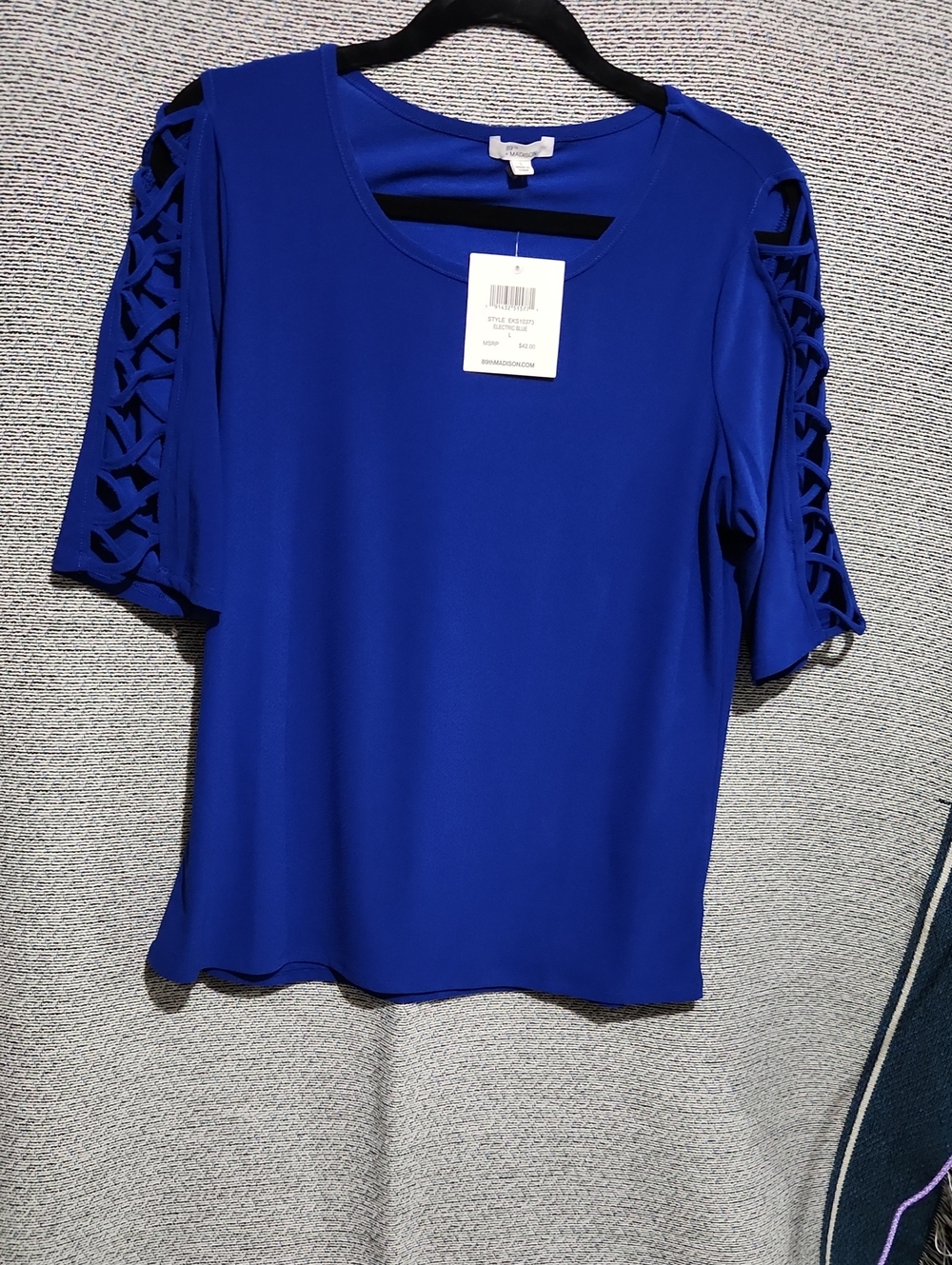 89th & Madison Bold Cobalt Blue Short Sleeve Top with Lattice Sleeves
